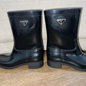 Prada Glossy Black Ankle Boots